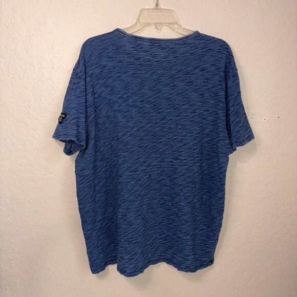 Triumph Lucky Brand Mens XL Shirt Short Sleeve Blue Burnout Graphic Logo Patch - Picture 4 of 9